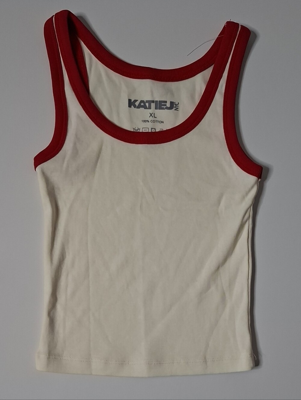 Katie J NYC Cream Tank Top with Red Trim - Kids